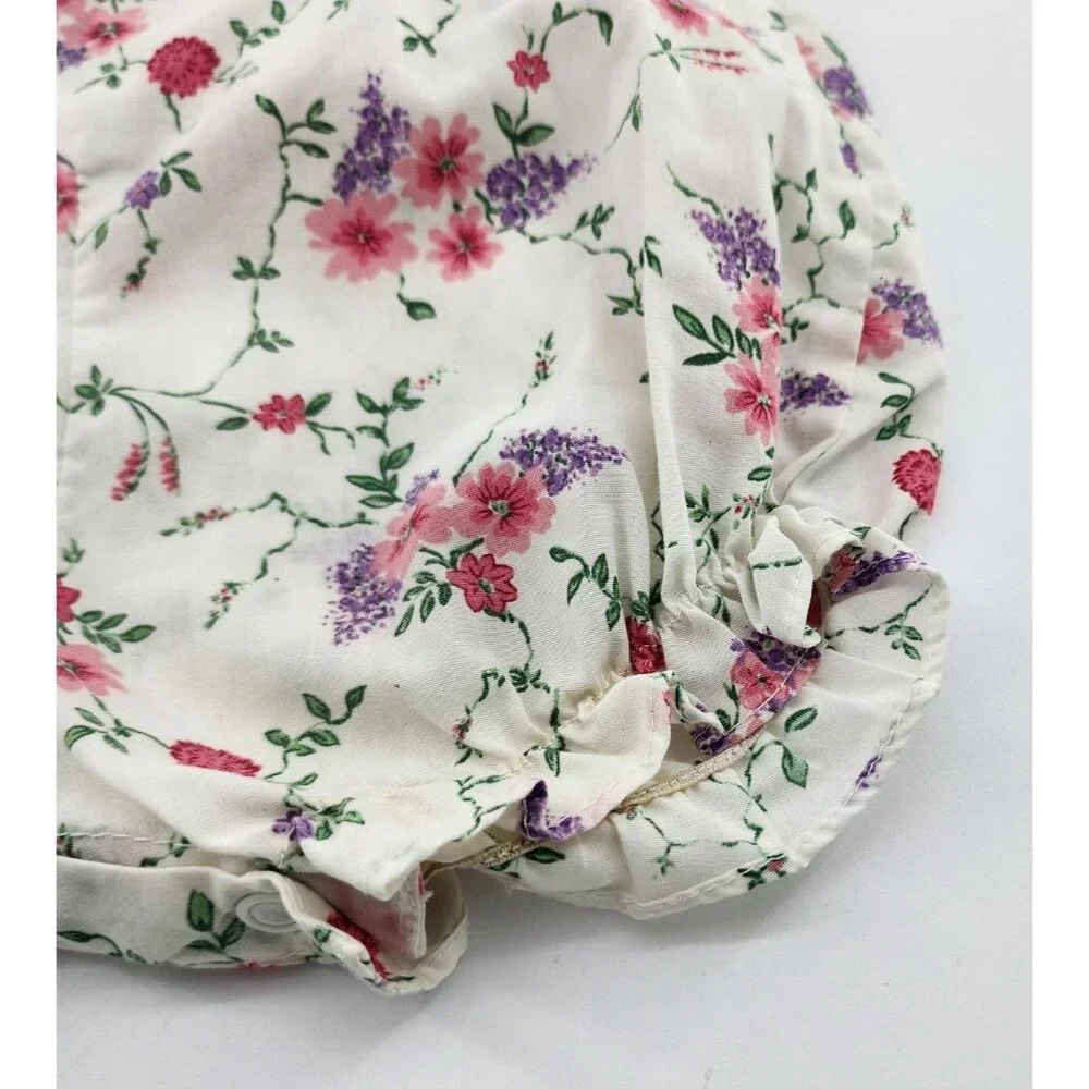 Vtg Baby Girls Floral Short Sleeve Bubble Romper Embroidered Bib 18‎ Months (?)